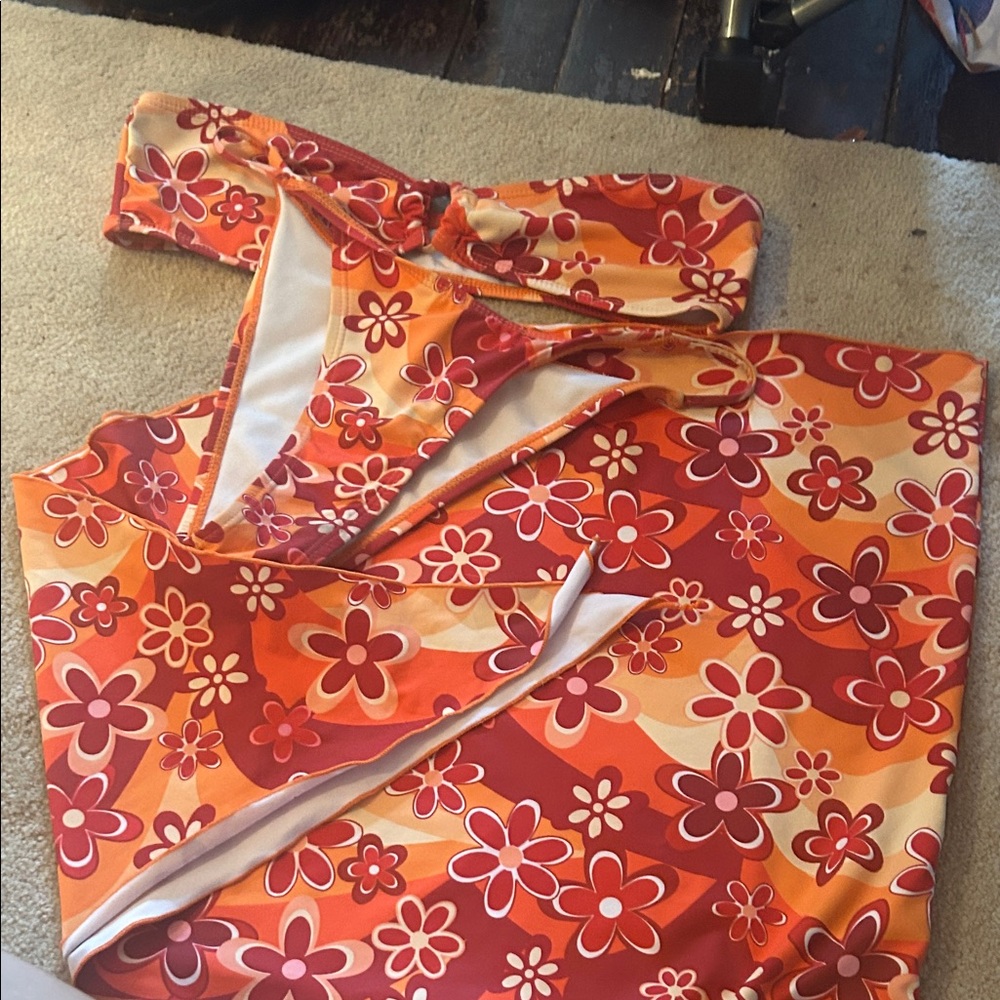 Floral Bikini Set in Red and Orange